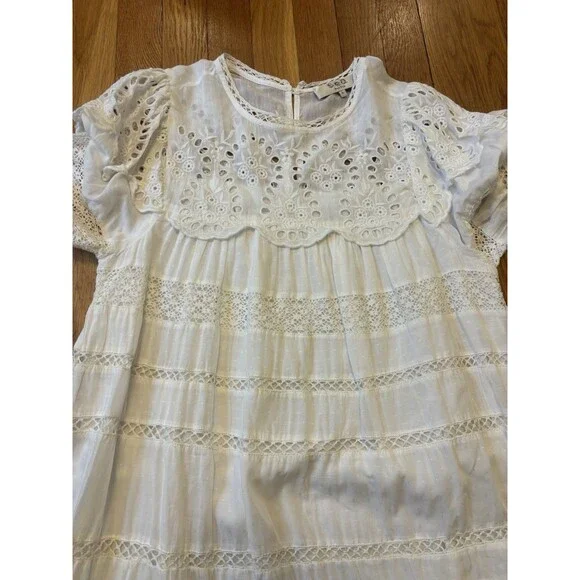 Sea New York Marina White Eyelet Long Sleeve Dress Lace Embroidered Size L - Picture 6 of 16